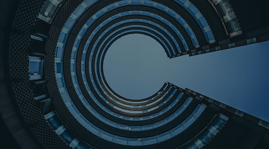 View from below a spiral building