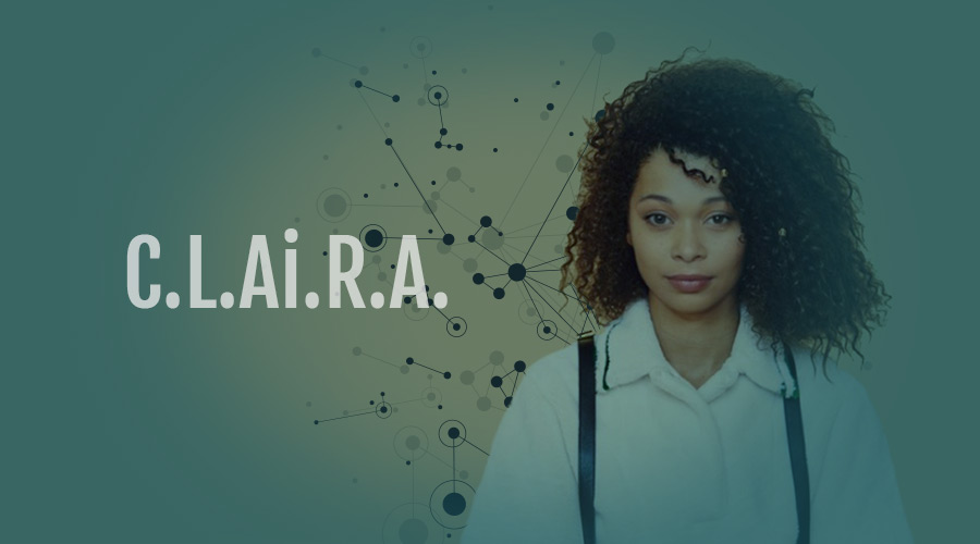 The new artificial intelligence hiring system C.L.Ai.R.A. has a diverse female spokes-image that is a woman of color