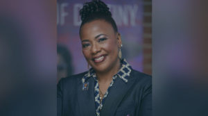 Dr. Bernice King, daughter of Rev. Dr. Martin Luther King Jr. wears a suit in this headshot