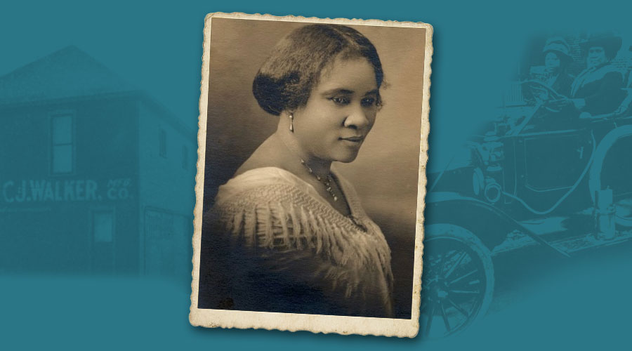 Image of Madam C.J. Walker on top of a turquoise background
